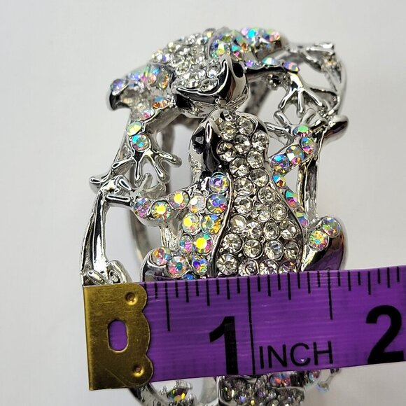 Silver Rhinestone Frog Lovers Cuff Bracelet - Picture 5 of 16